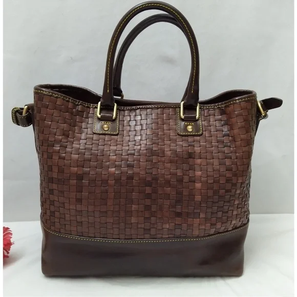 Dooney & Bourke Chocolate Tessuta Excellent  Condition Woven Leather Tote - Picture 4 of 13